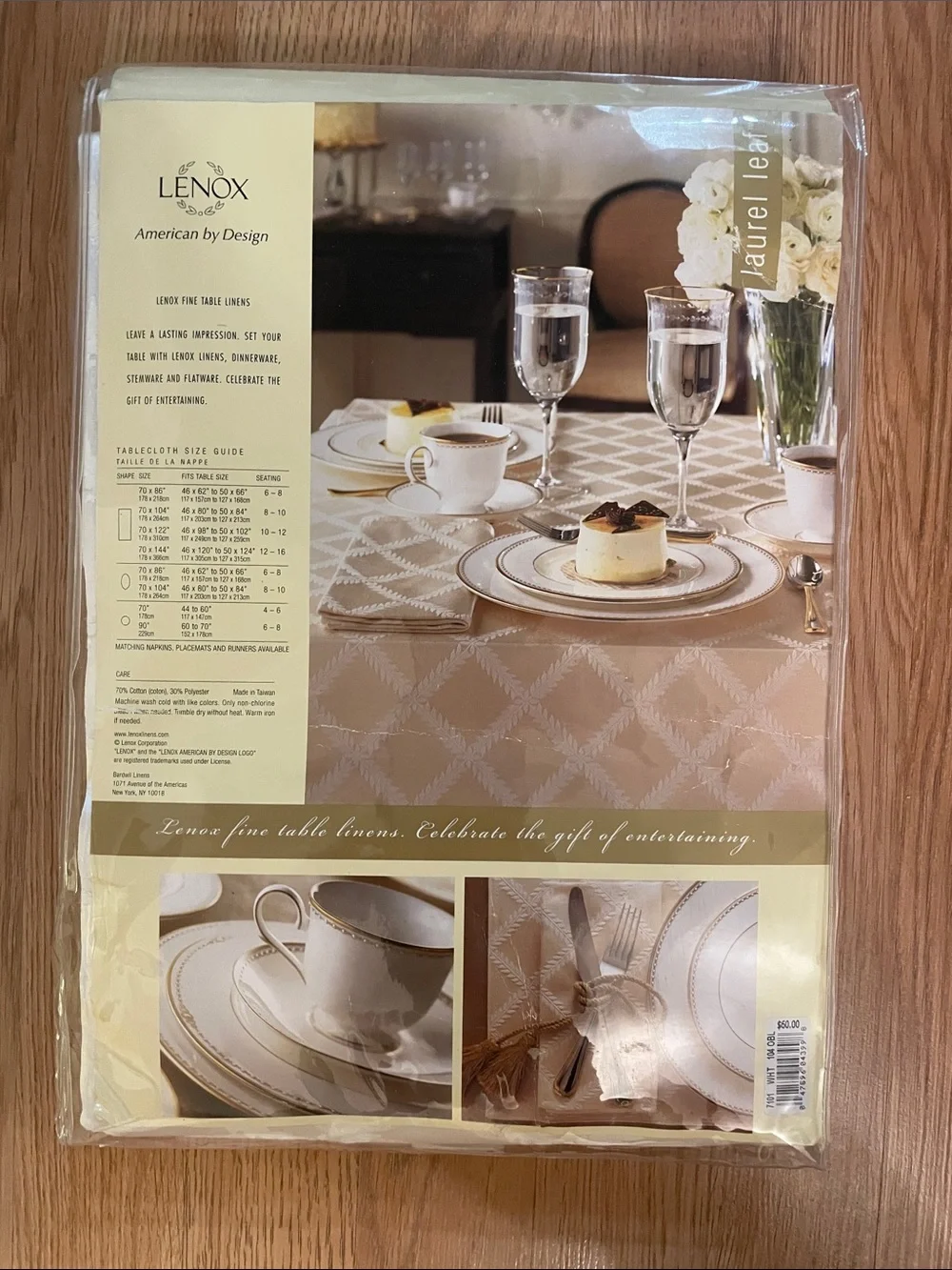 Lenox Cream Damask Oblong Tablecloth - Subtle Diamond Pattern
